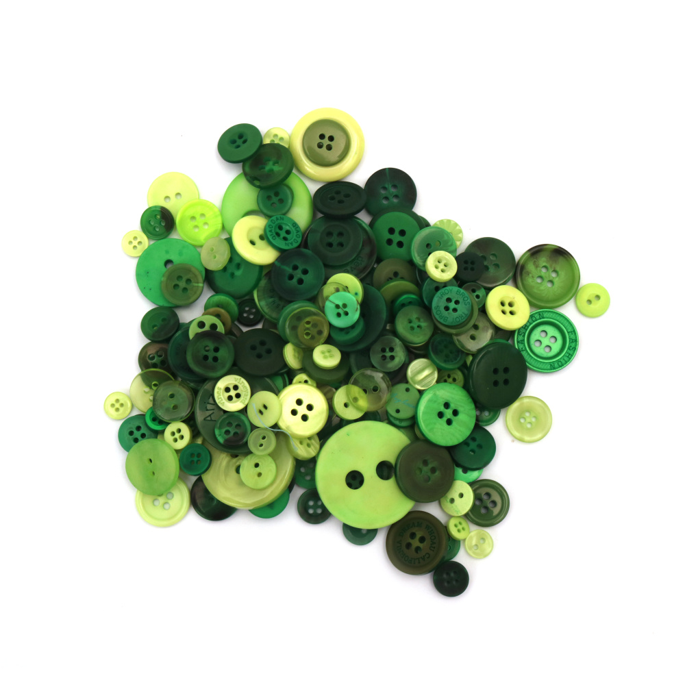 Plastic Buttons for Decoration / 9-35 mm / Green Range - 150 grams