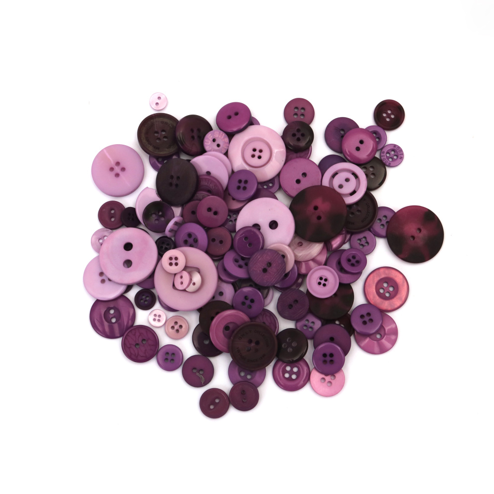 Plastic Buttons for Decoration / 9-35 mm / Purple Range - 150 grams