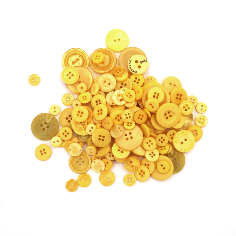 Plastic Buttons for Decoration / 9-35 mm / Yellow Range - 150 grams
