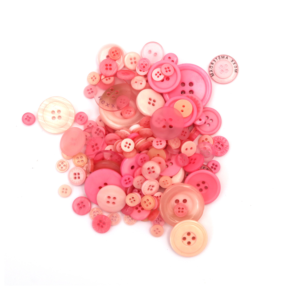 Plastic Buttons for Decoration / 9-35 mm / Pink Range - 150 grams