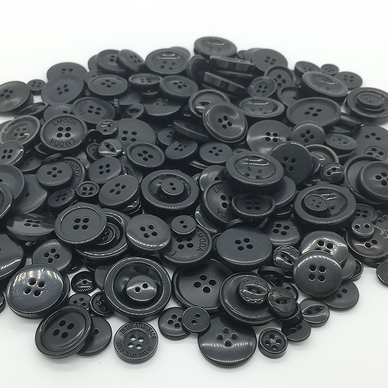 Plastic Buttons for Decoration / 9-30 mm / Black - 300 grams