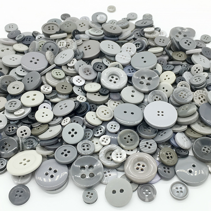 Plastic Buttons for Decoration / 9-30 mm / Gray Range - 300 grams