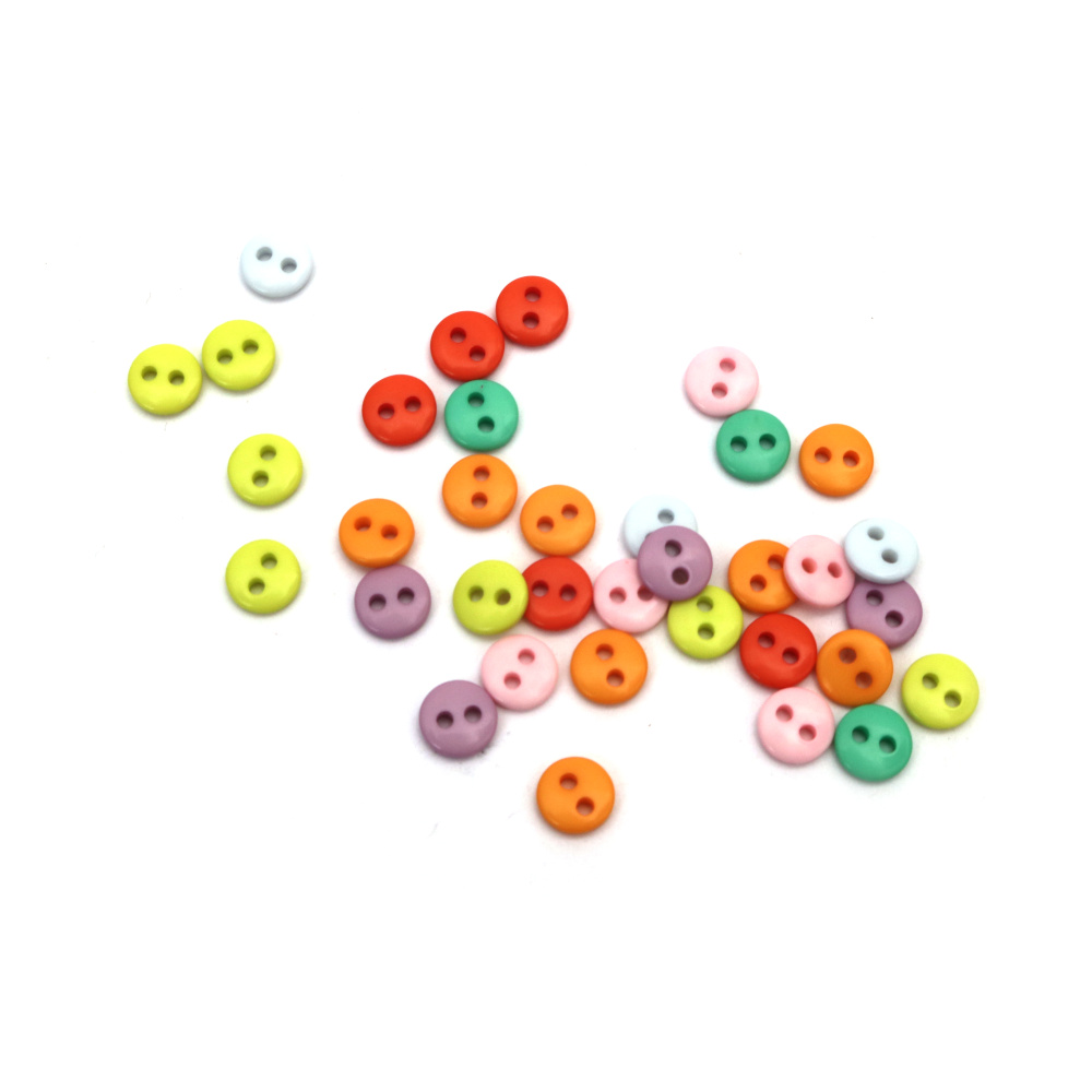 Colorful Plastic Buttons 7x2 mm – Hole 1 mm, MIX Colors, Set of 60 for Sewing, Scrapbooking & Creative DIY Projects