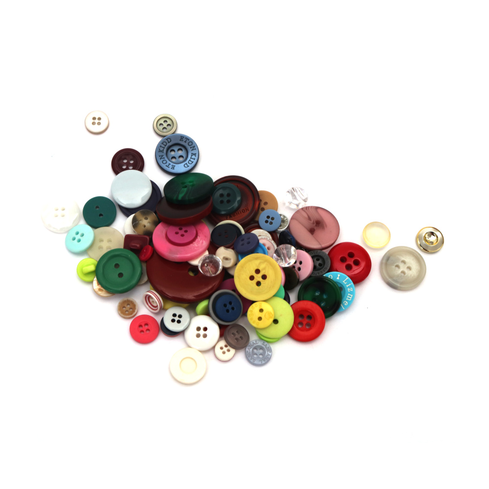 Butoane din plastic 9–30 mm – Culori MIX (asortate), set 175 g pentru cusut, crafting, scrapbooking și proiecte DIY creative