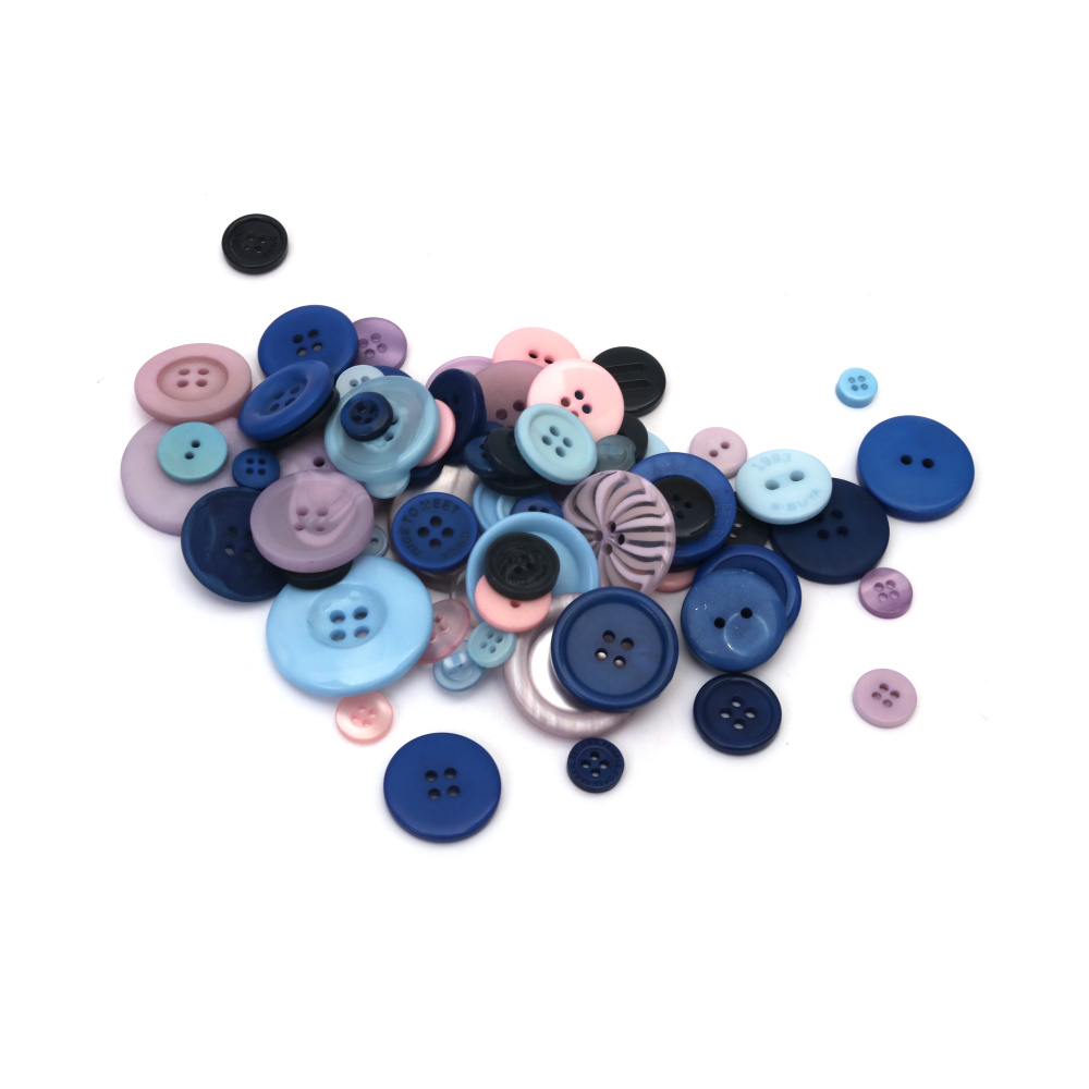 Nasturi din plastic fermecători 9–30 mm – nuanțe de roz și albastru, set asortat 175 g pentru cusut, handmade, craft și proiecte decorative