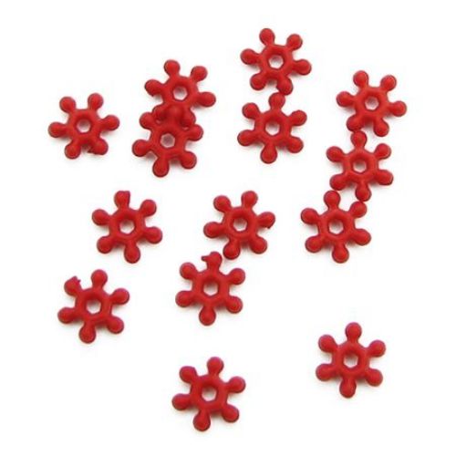 Χαντρα οπάκ πλαστική λουλούδι ματ  7x2 mm τρύπα 2 mm κόκκινο - 50 γραμμάρια ~ 1250 τεμάχια