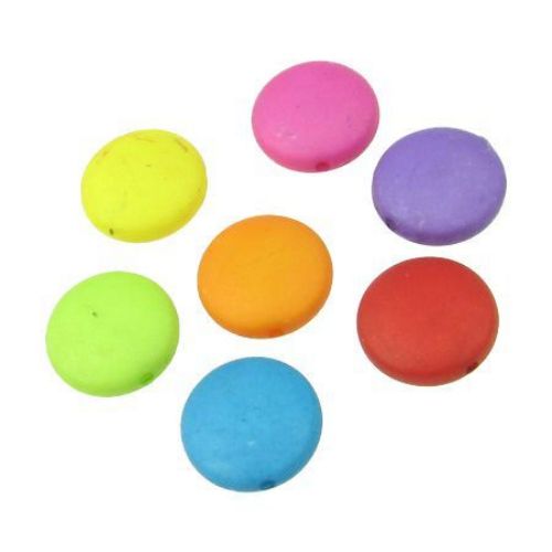 Neon Plastic Coin Bead, 14x6 mm, Hole: 1.5 mm, MIX -50 grams ~ 70 pieces