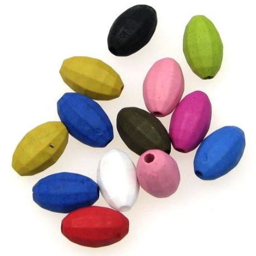 Beads imitation wood cylinder oval frosted 7x11 mm hole 1 mm multi-mix -50 grams