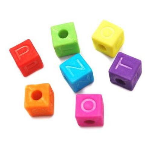 Bead  matte cube 9 mm hole 4 mm colored -50 grams ~ 70 pieces
