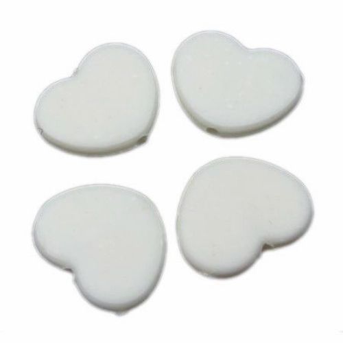 Matte, heart-shaped bead13x11x4 mm flat hole 1.5 mm white -50 grams