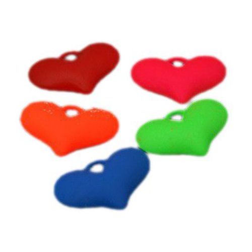 Acrylic heart bead for jewelry making 36.5x25x11 mm hole 2 mm pastel electric color - 5 pieces ± 25 grams