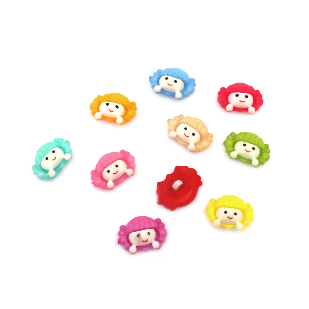 Cute Plastic Girl Button / 23x17x5 mm, Holes: 2 mm / MIX - 10 pieces