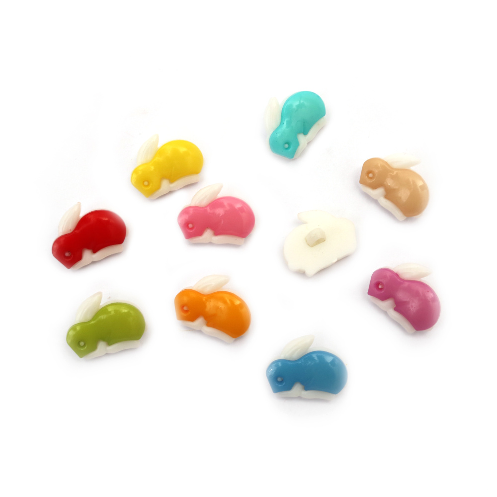 Colorful Plastic Bunny Button /  20x15x5 mm, Hole: 3 mm / MIX - 10 pieces