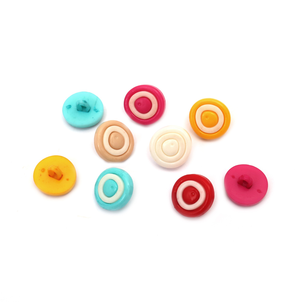 Acrylic Round Button / 17x18x4 mm, Hole: 4 mm / MIX - 10 pieces