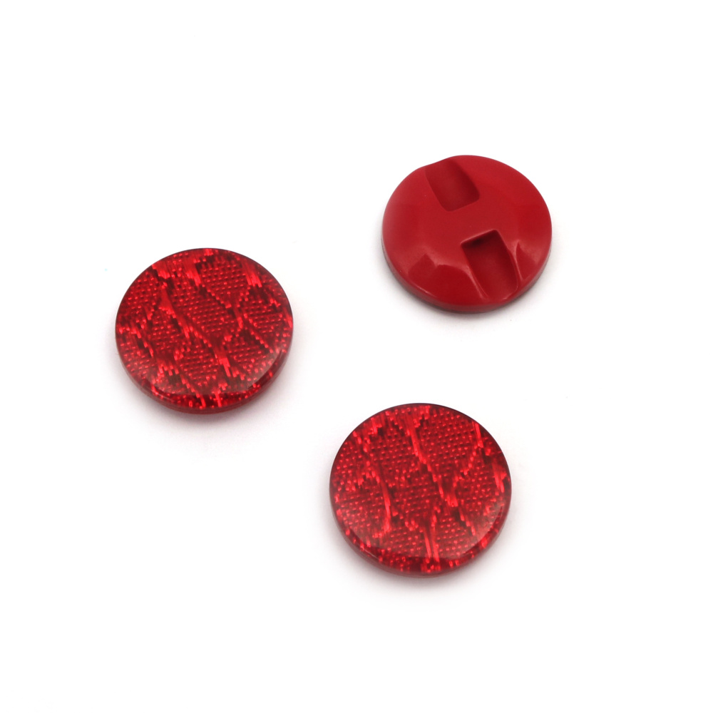 Round Acrylic Button / 18x5 mm,  Hole: 1 mm / Red - 10 pieces