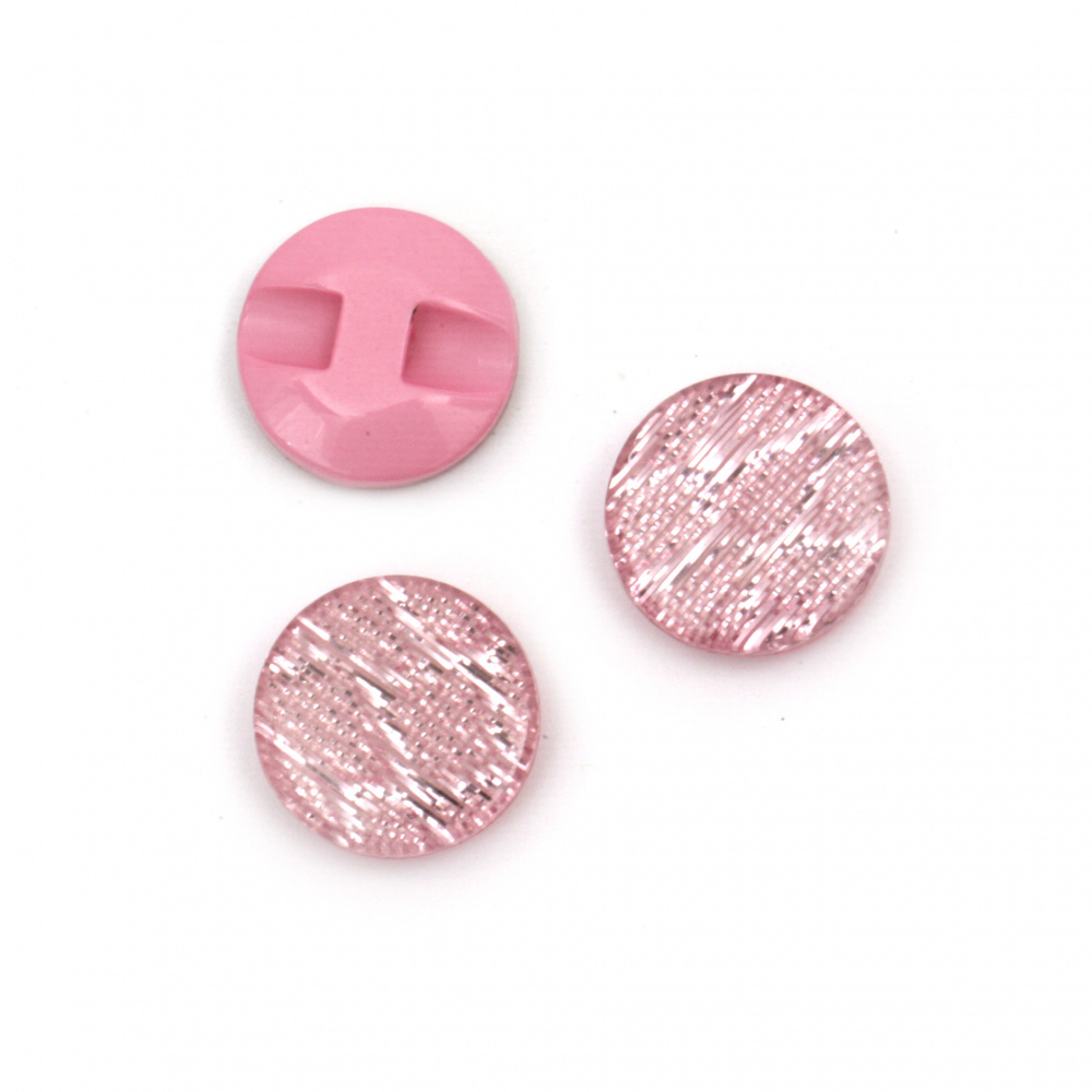 Shiny Round Acrylic Button, 15x5 mm, Hole: 1 mm, Pink and Silver -10 pieces