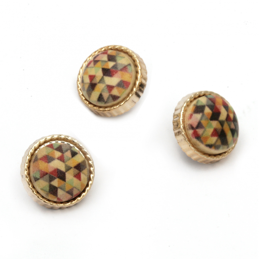 Patterned Plastic Button for DIY Accessories, 12x9 mm, Multi-colored and Gold -10 pieces