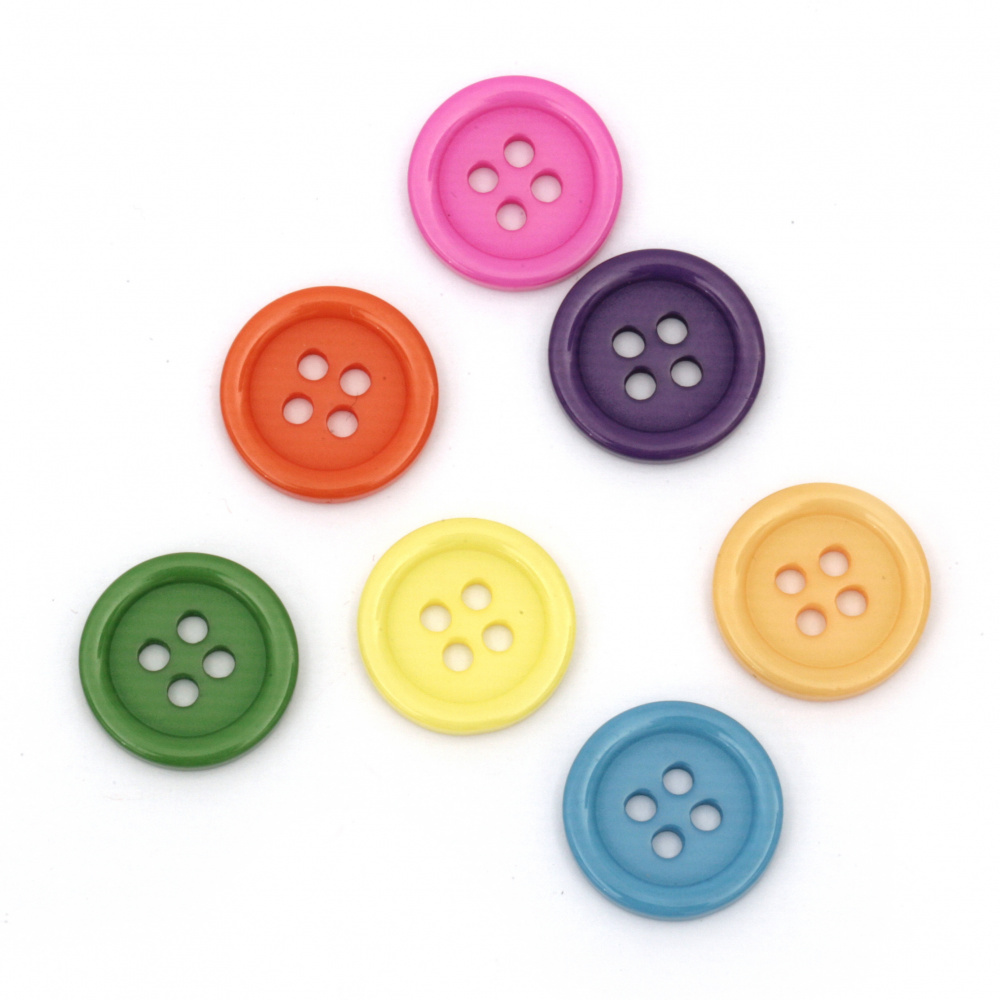 Colorful Round Plastic Button, 15x2 mm, Hole: 2 mm, MIX -20 pieces