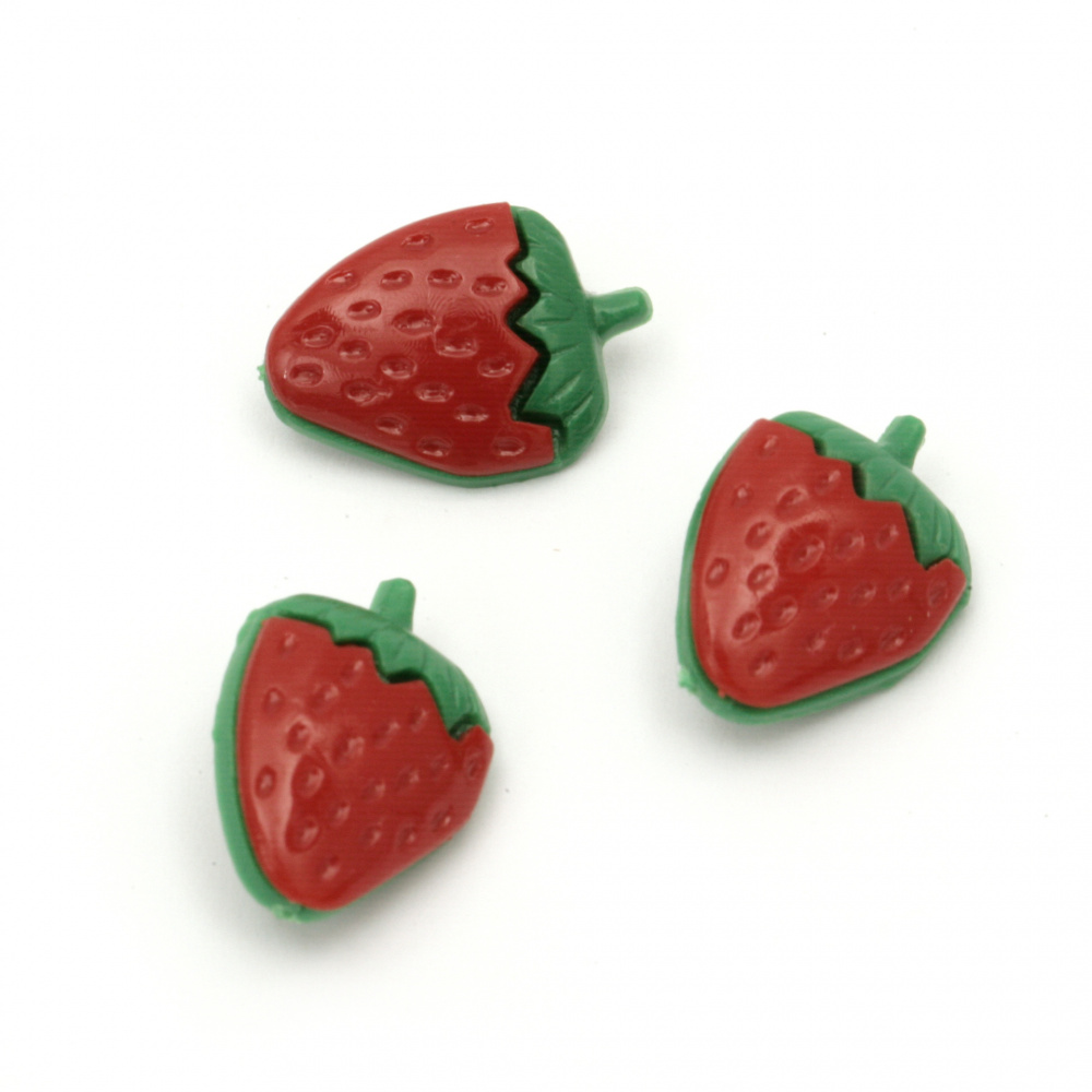 Пластмасови копчета ягода 13x18x7.5 мм дупка 3 мм цвят червен и зелен -10 броя