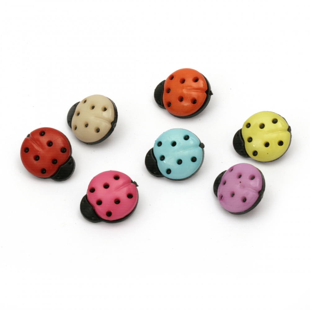 Multi-colored Acrylic Ladybug Button, 15x13x4 mm, Hole: 4 mm, MIX -20 pieces
