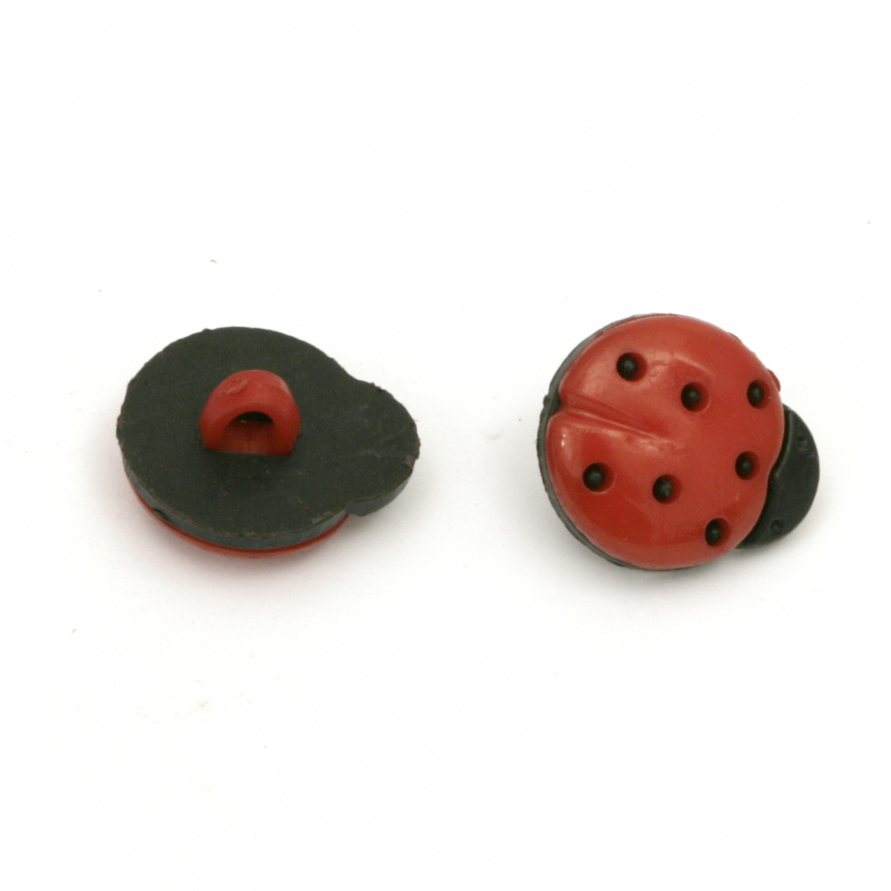 Plastic ladybug button 15x13x4 mm hole 4 mm red and black -20 pieces