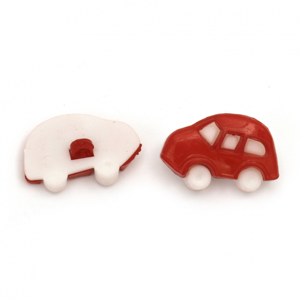 Plastic car button for sewing 16x25x6 mm hole 3 mm color white and red - 10 pieces