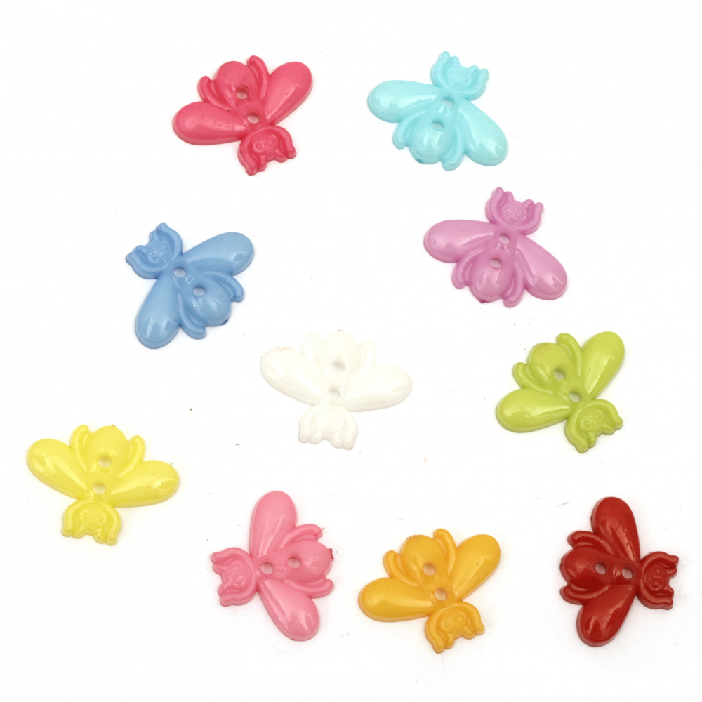 Plastic bee button for sewing, scrapbooking, DIY home decoration accessories 22x17x3 mm hole 2 mm mix - 10 pieces