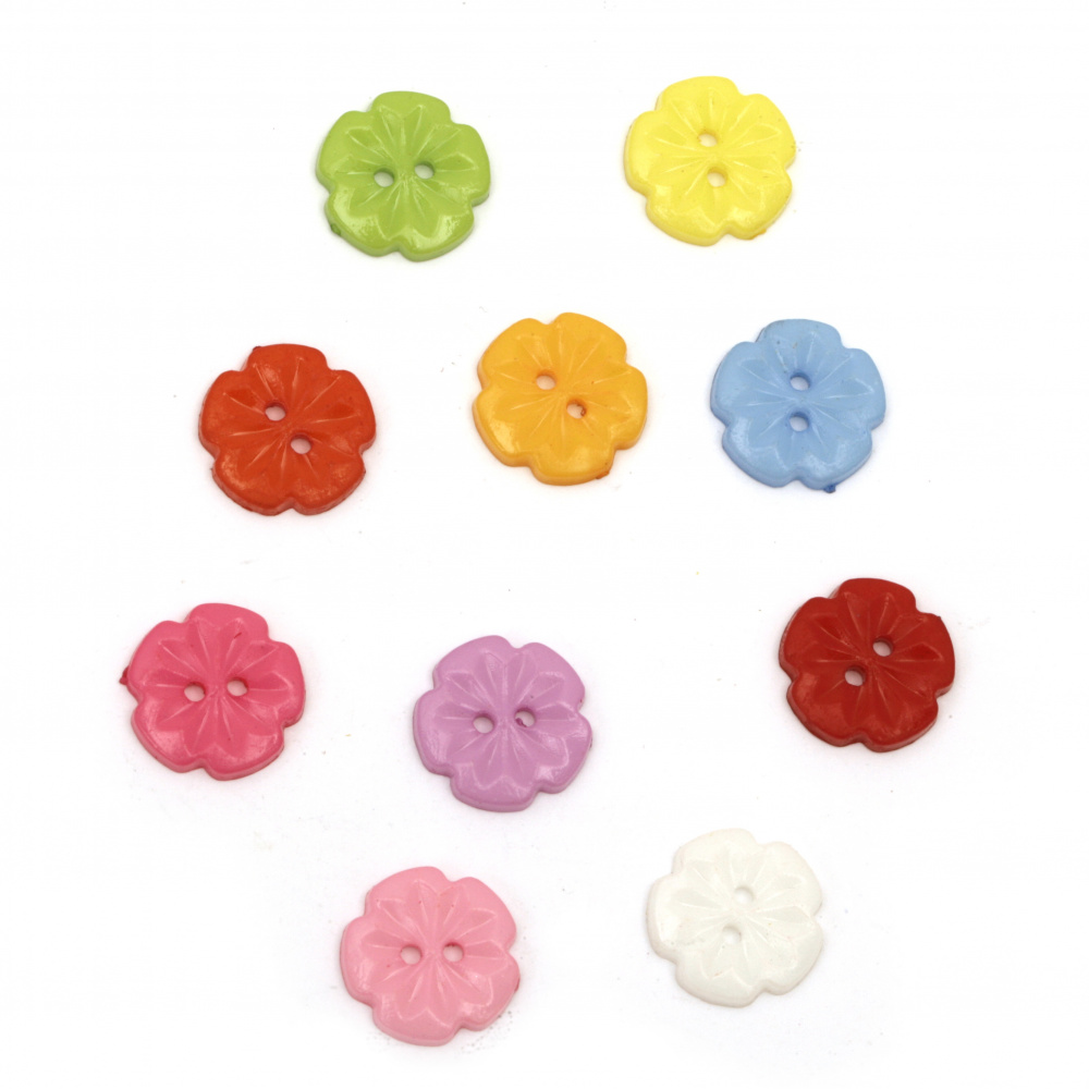 Plastic flower button for sewing, scrapbooking, DIY home decoration accessories 15x2.5 mm hole 2 mm mix - 20 pieces