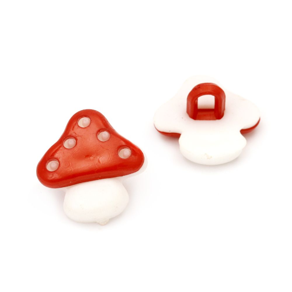 Plastic mushroom button for sewing 15x14x3 mm hole 3 mm white and red - 20 pieces