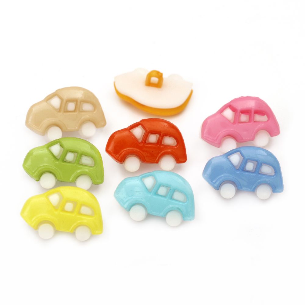 Cute Plastic Car Button, 17x11x4 mm, Hole: 3 mm, MIX -20 pieces