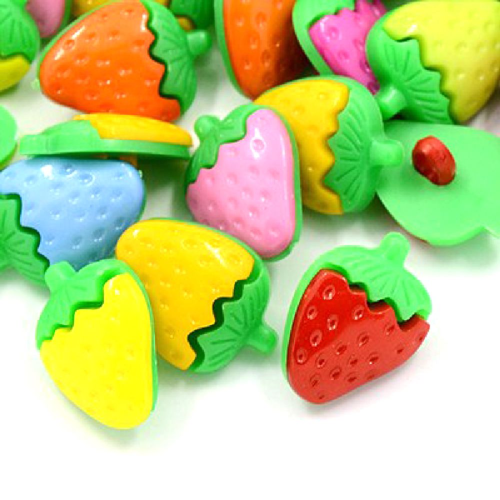 Plastic strawberry button for sewing 21x15x5 mm hole 4 mm mix - 10 pieces