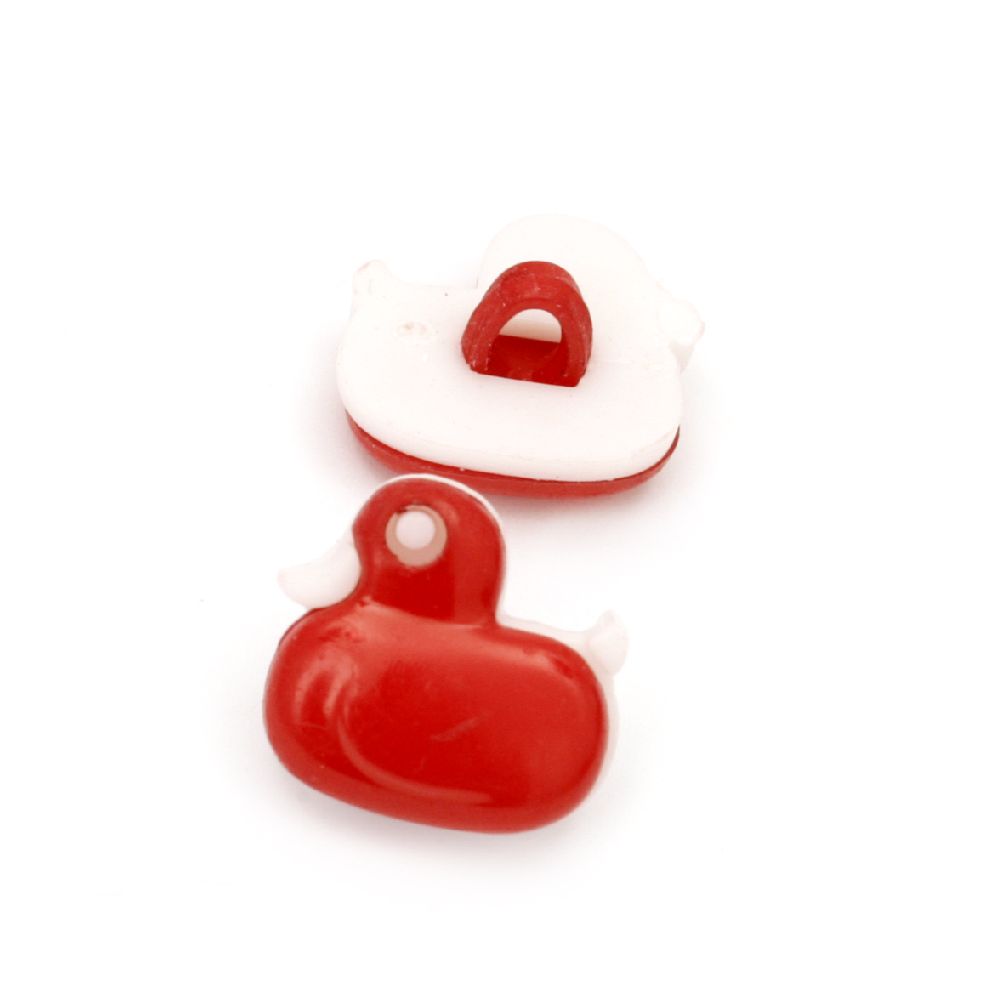 Plastic duck button for sewing 14x13x4 mm hole 3 mm white and red - 20 pieces