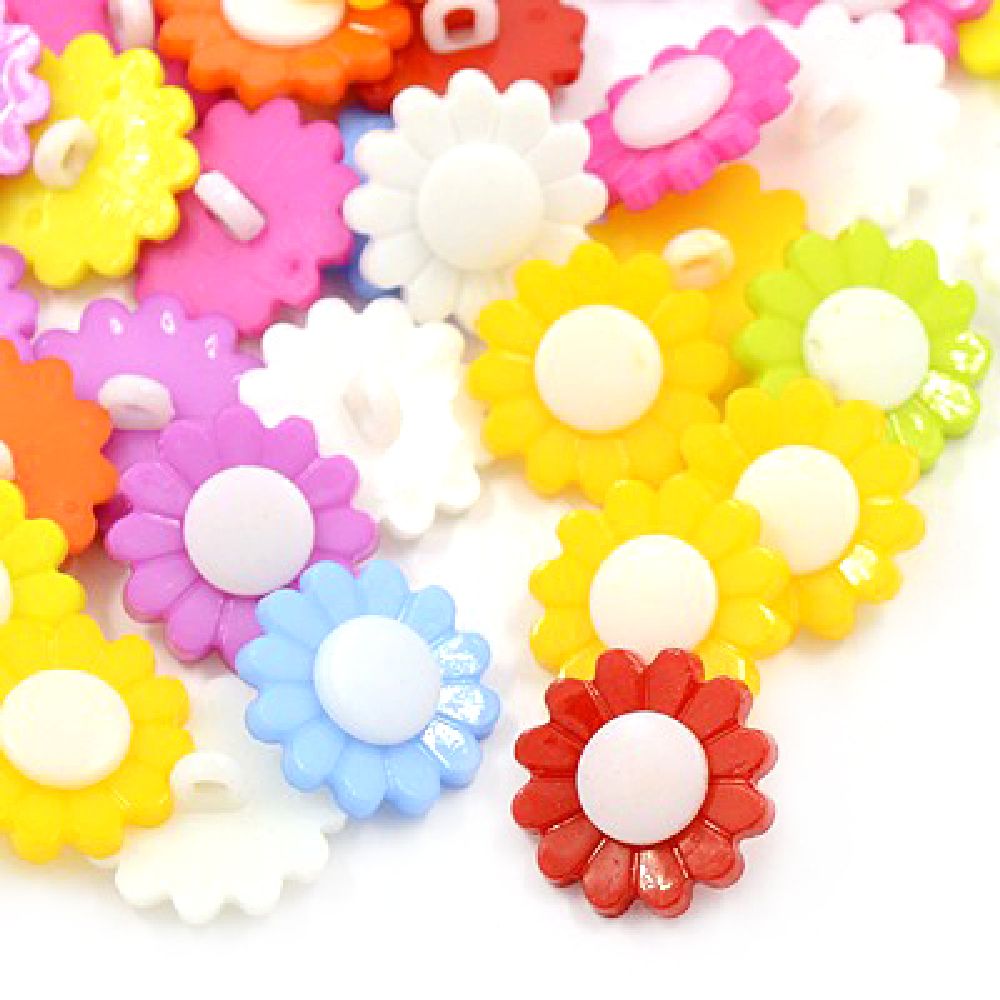 Plastic sunflower button for sewing  20x4 mm hole 3 mm mix - 10 pieces