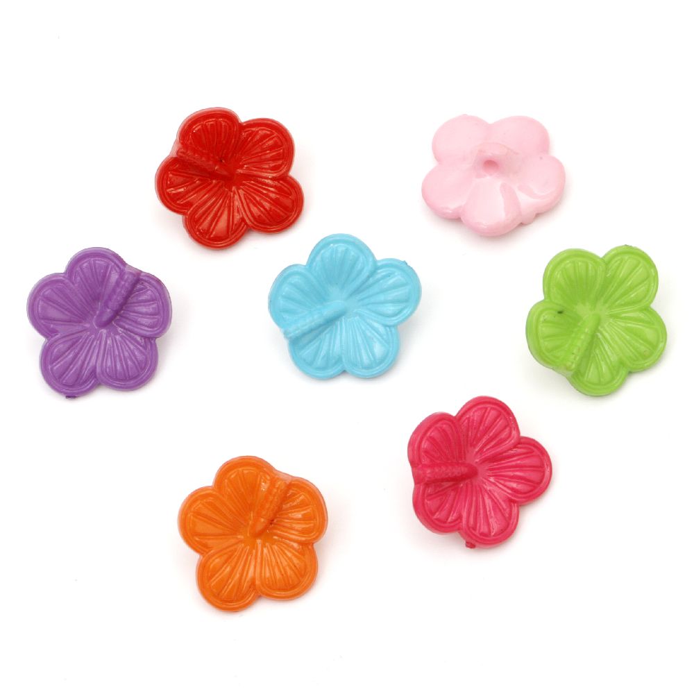 Plastic dyed flower button for sewing 24x23x10.5 mm hole 2 mm mix - 20 pieces