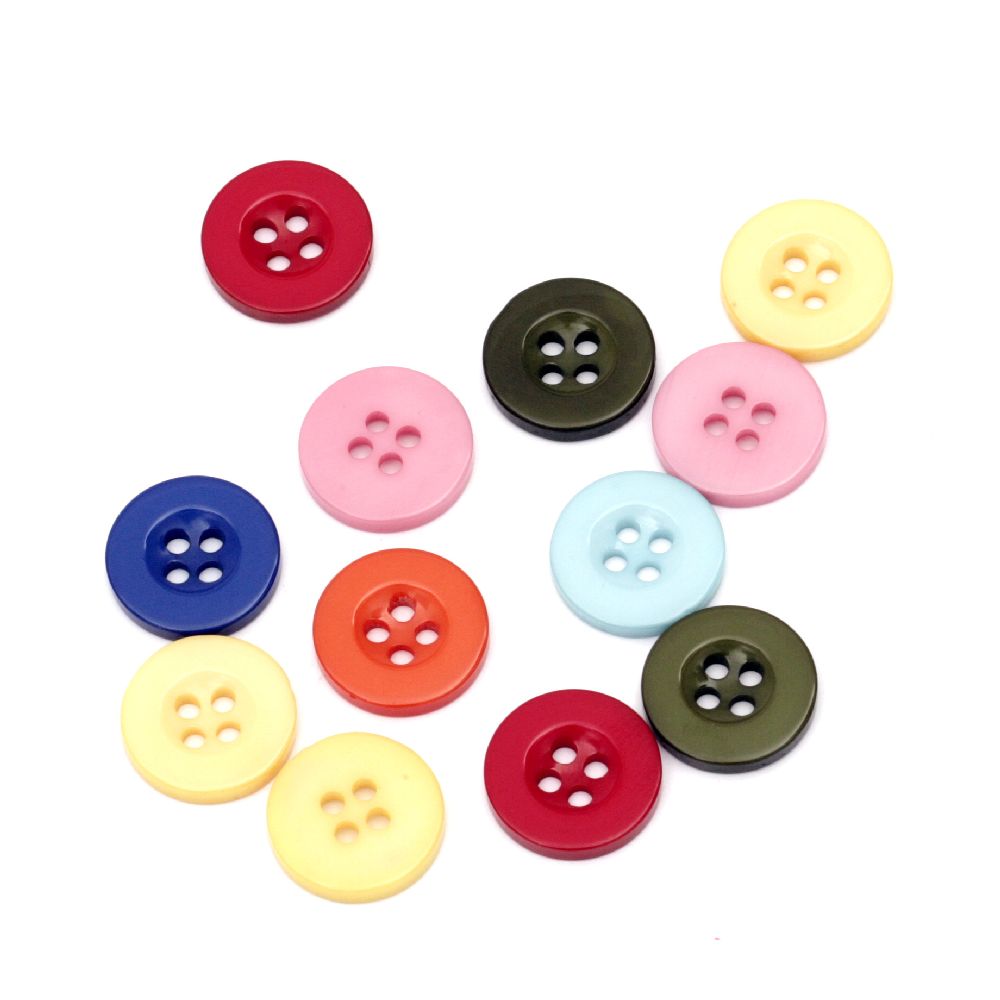 Plastic round button for sewing, scrapbooking, DIY home decoration accessories 15x2 mm hole 2 mm mix - 20 pieces