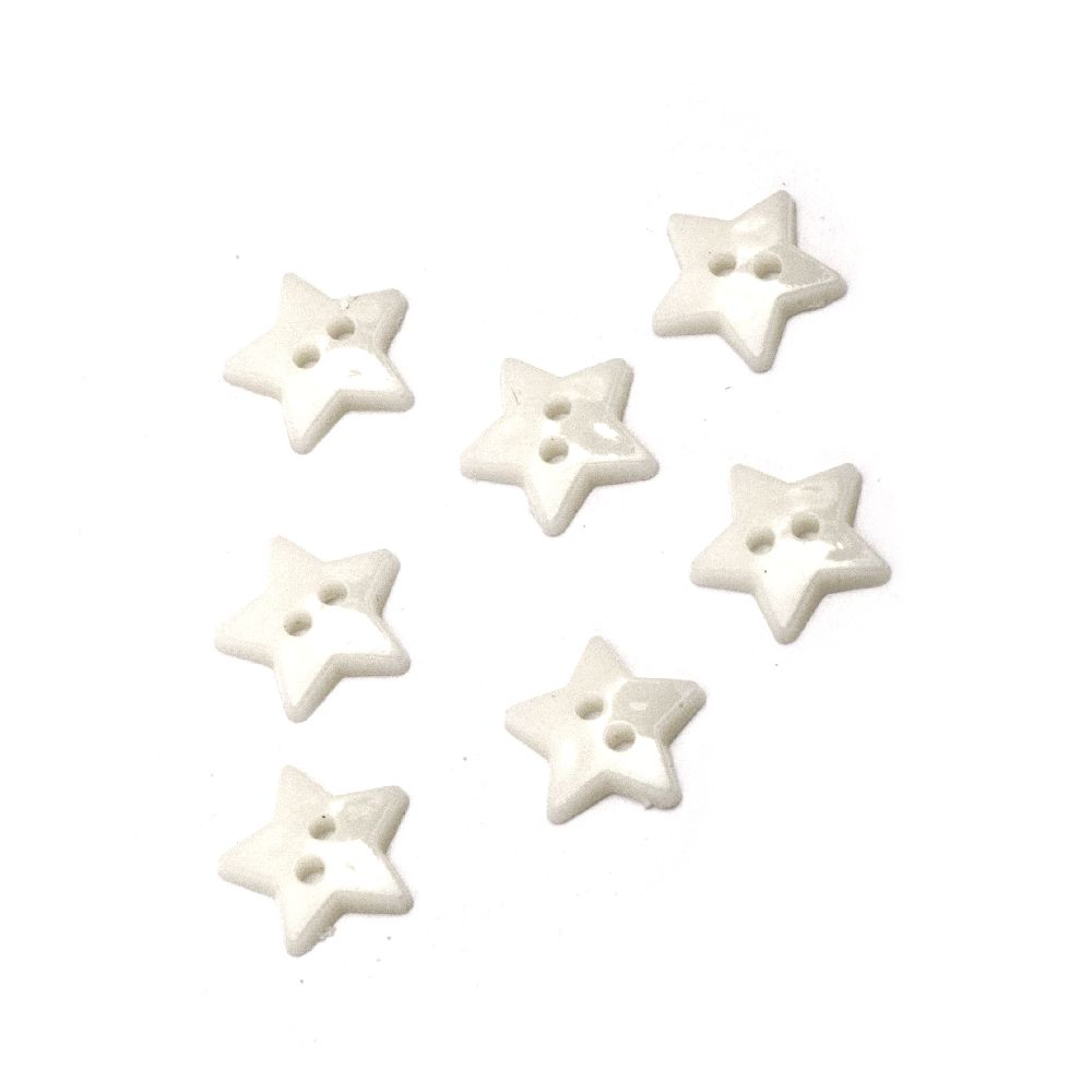 Plastic star button for sewing, scrapbooking, DIY home decoration accessories 12x2 mm hole 1 mm white - 20 pieces