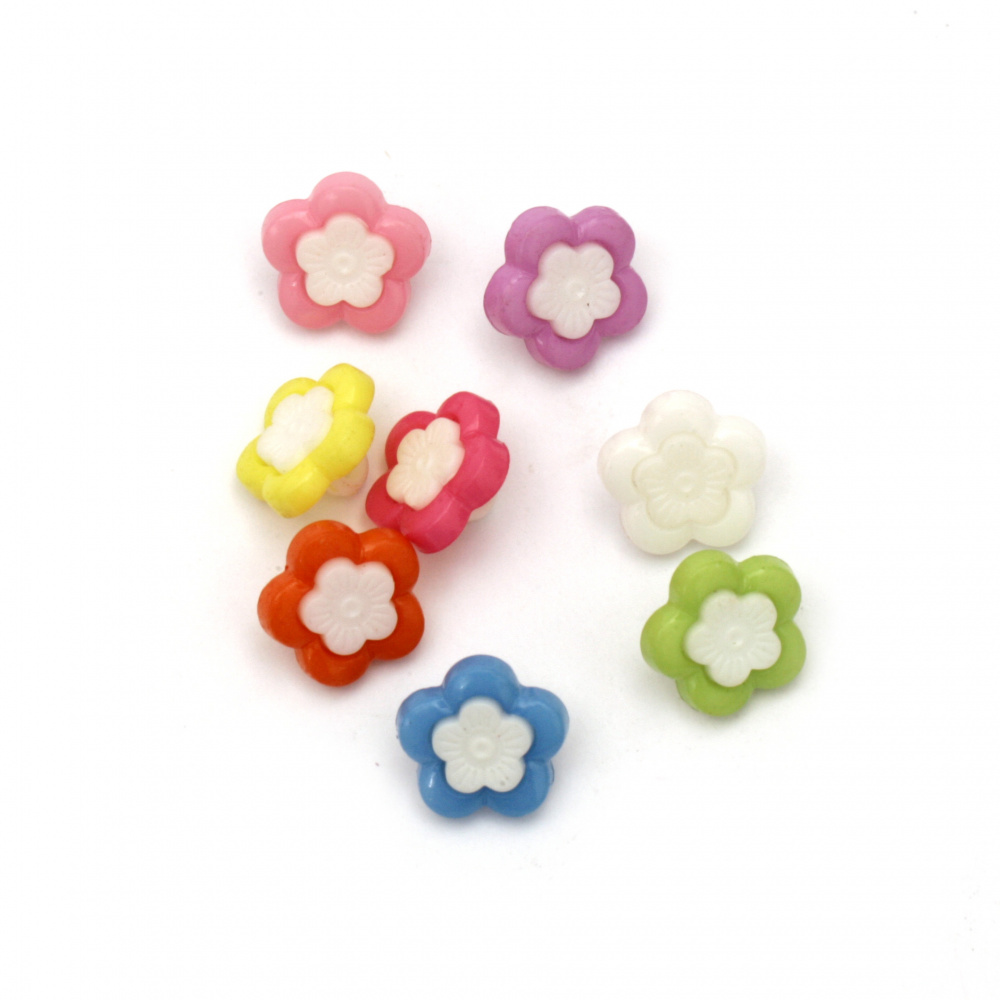 Plastic flower button for sewing 14x14x4 mm hole 4 mm mix - 20 pieces