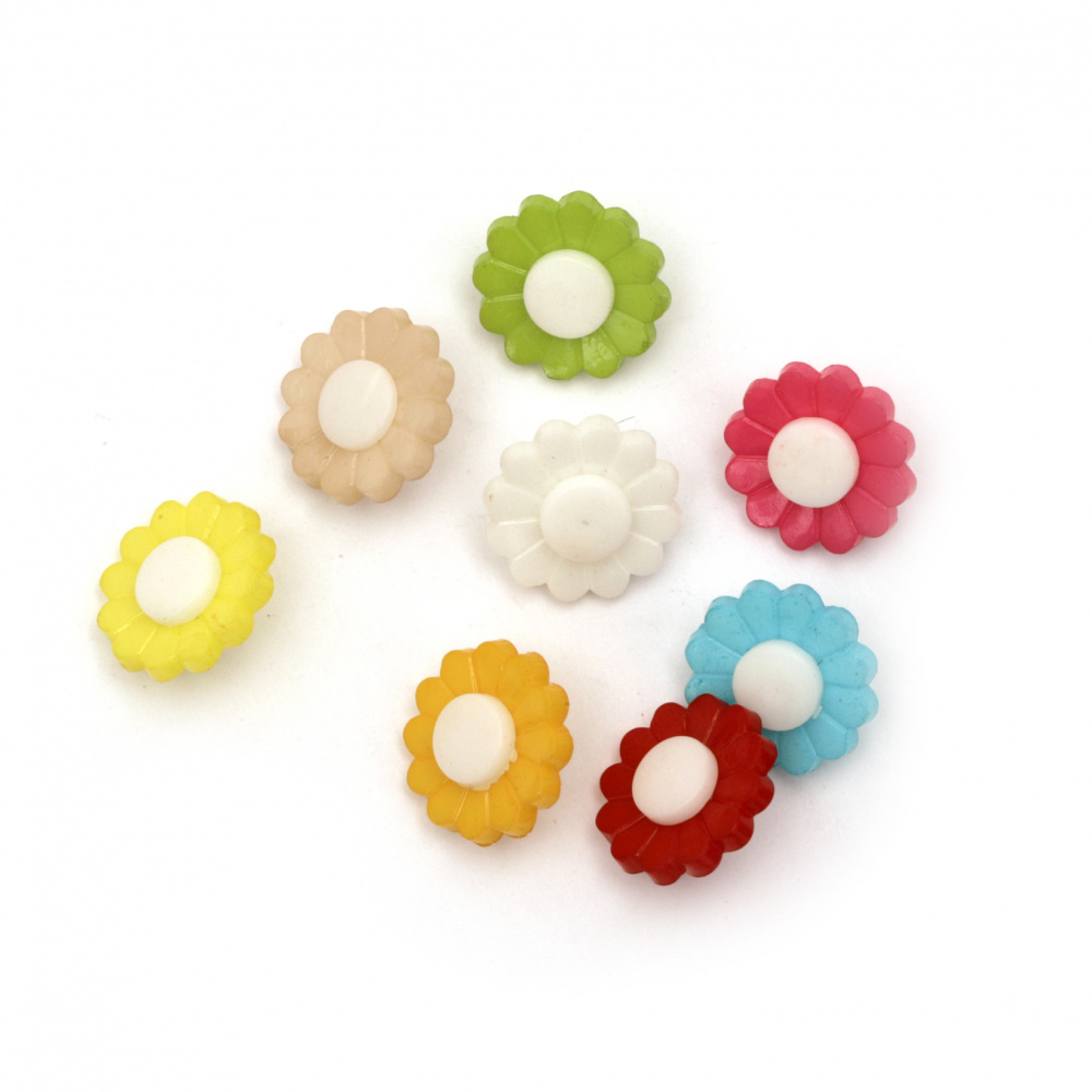 Plastic flower button for sewing 15x4 mm hole 4 mm mix - 20 pieces