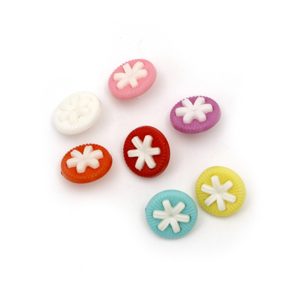 Plastic round button with flower for sewing 14x14x4 mm hole 4 mm mix - 20 pieces
