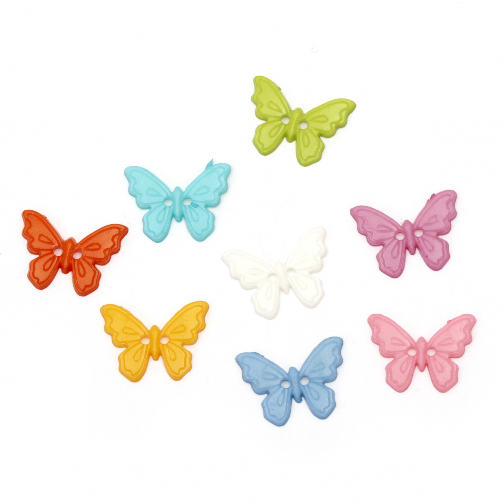Plastic butterfly button  for sewing, scrapbooking, DIY home decoration accessories 23x17x2 mm hole 2 mm mix - 20 pieces