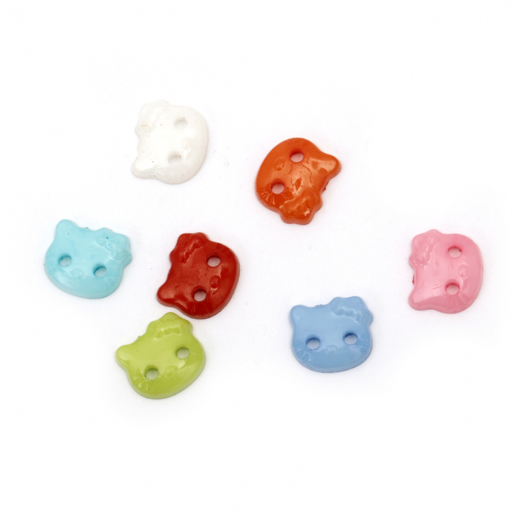 Plastic cat button for sewing, scrapbooking, DIY home decoration accessories 13x12x3 mm hole 2 mm mix - 20 pieces