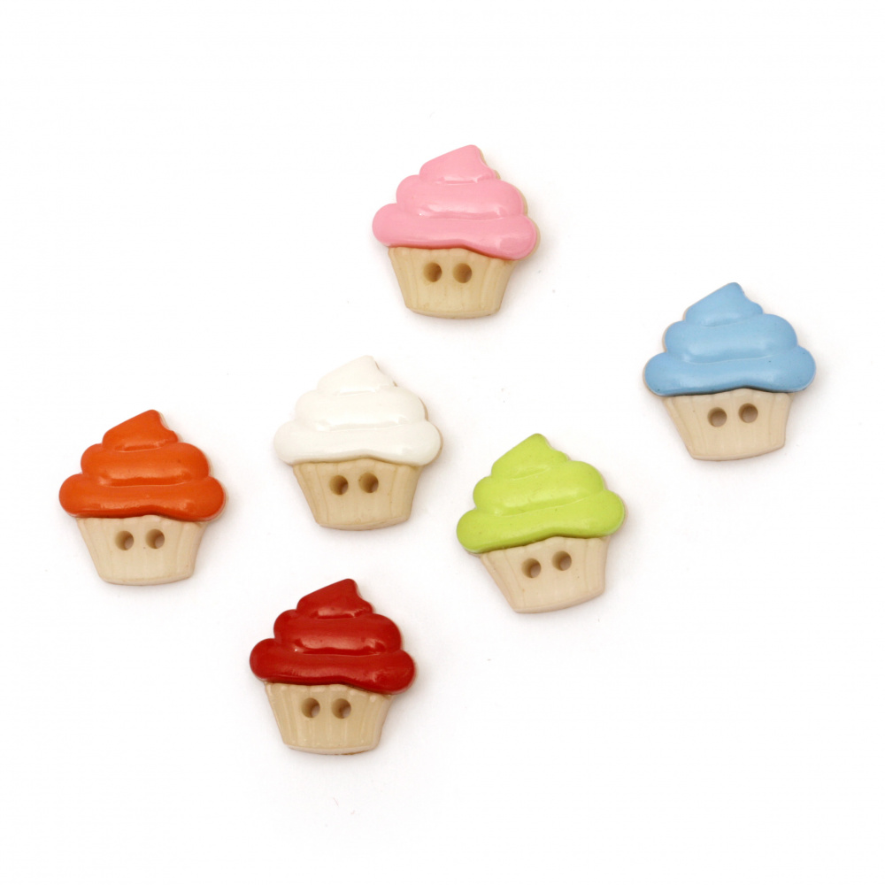 Plastic cupcake button  for sewing, scrapbooking, DIY home decoration accessories 16x16x5 mm hole 2 mm mix - 20 pieces
