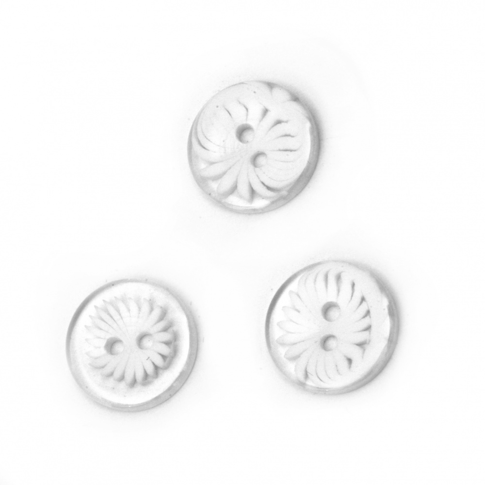 Plastic flower button  for sewing, scrapbooking, DIY home decoration accessories 14x2 mm hole 1 mm white - 20 pieces