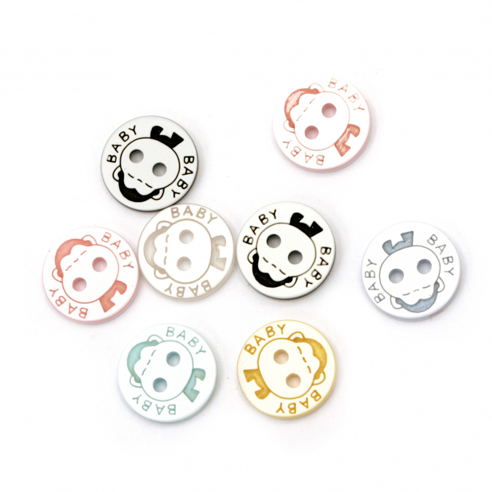 Plastic Round Button with Monkey for Kids Accessories, 12x2 mm, Hole: 1 mm, MIX -20 pieces