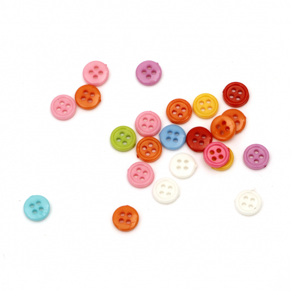 Plastic round button  for sewing, scrapbooking, DIY home decoration accessories 9x2 mm hole 1 mm mix - 50 pieces