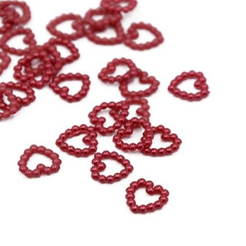 Element de conectare perla 11x11x2 mm inimă roșu -50 bucăți