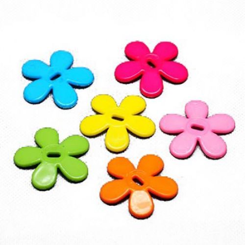 Plastic shiny flower button for sewing, scrapbooking, DIY home decoration accessories 38x30x1.5 mm hole 2.5x6 mm MIX -20 grams ~ 10 pieces