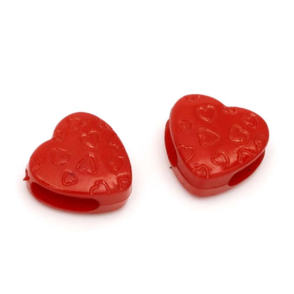 Bead solid heart 9.8x10x8 mm hole 5 mm red -50 grams ~ 60 pieces