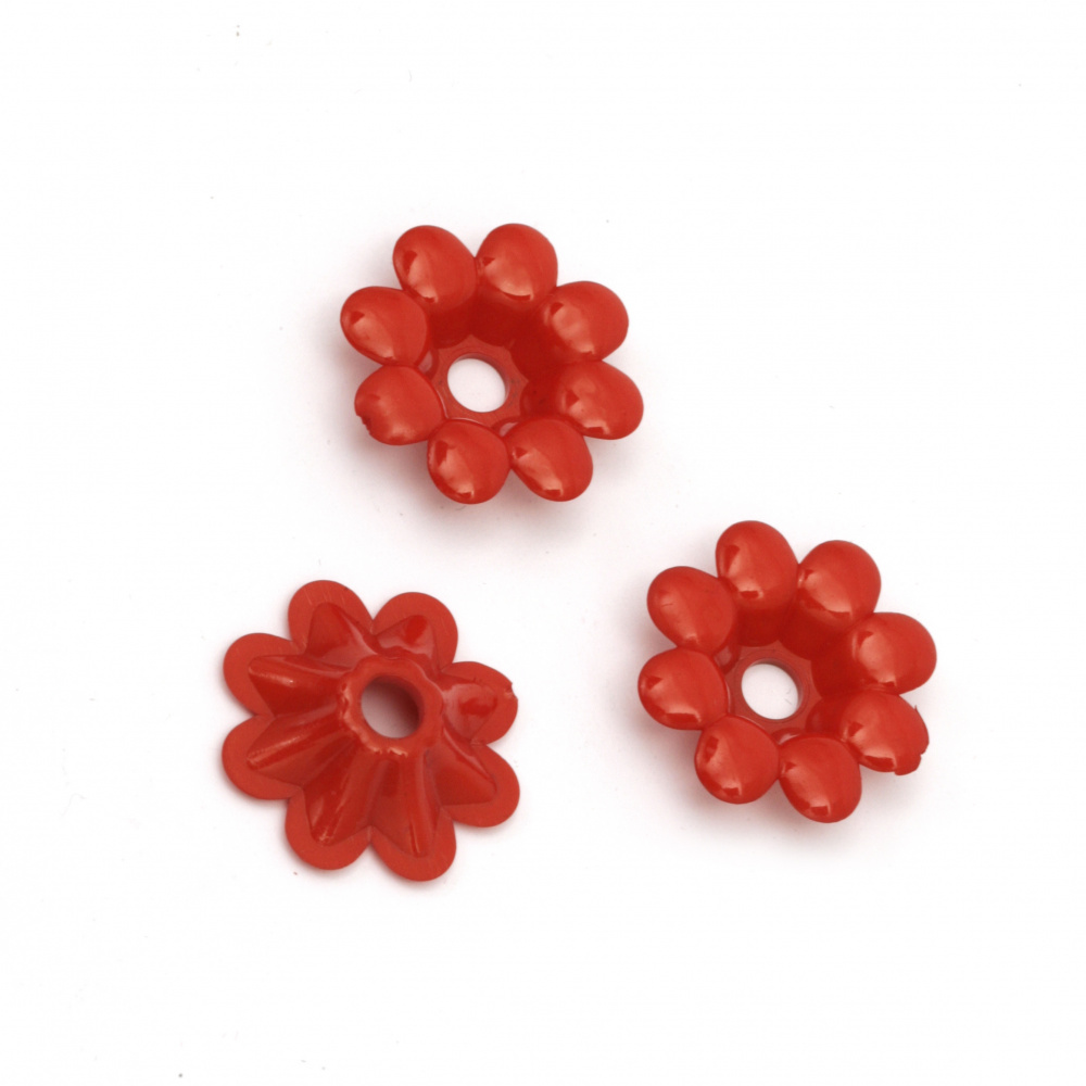 Flower bead 23x6 mm hole 5 mm red -50 grams ~ 75 pieces