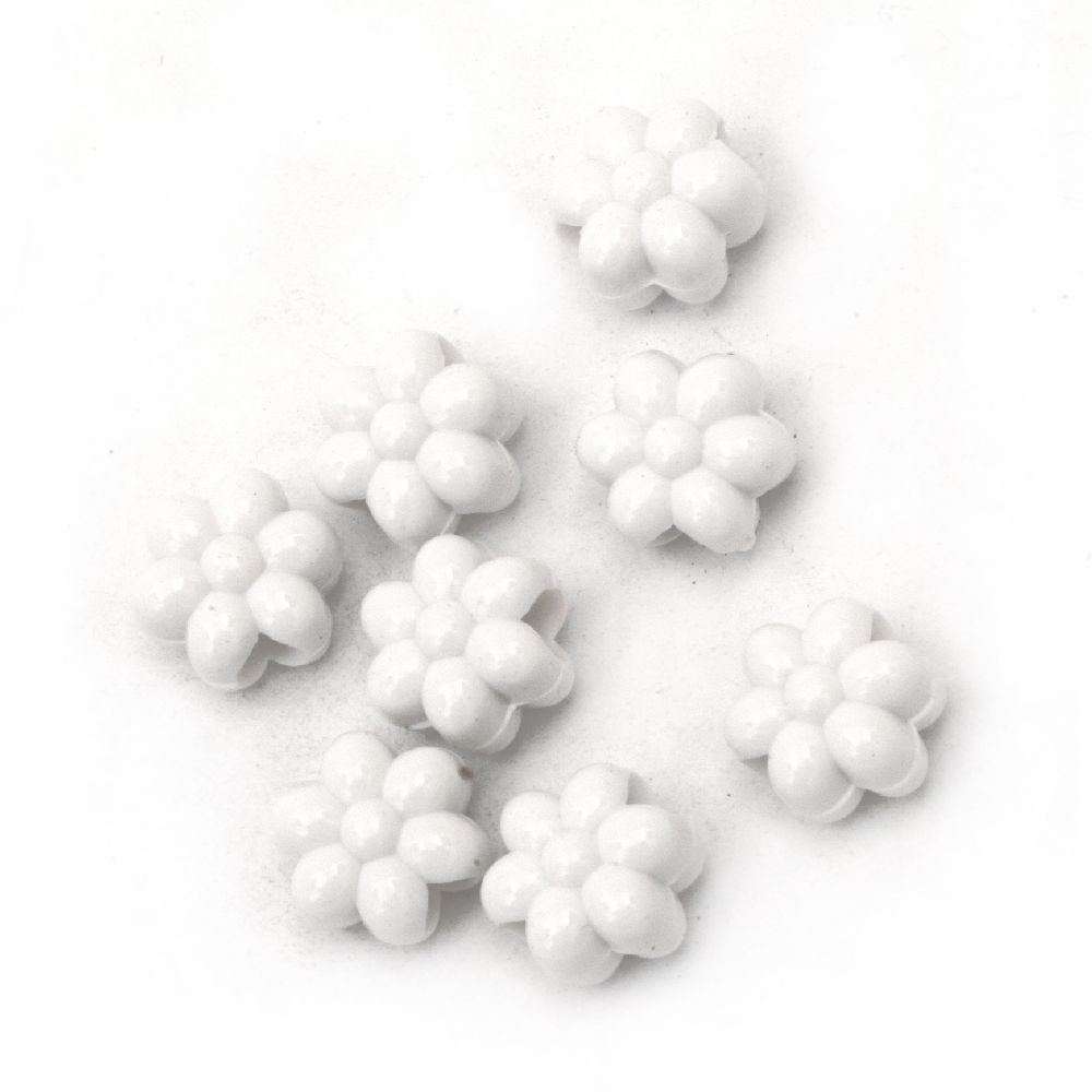 Margele solida floare 11x8 mm gaură 4 mm alb -50 grame ~ 95 bucăți